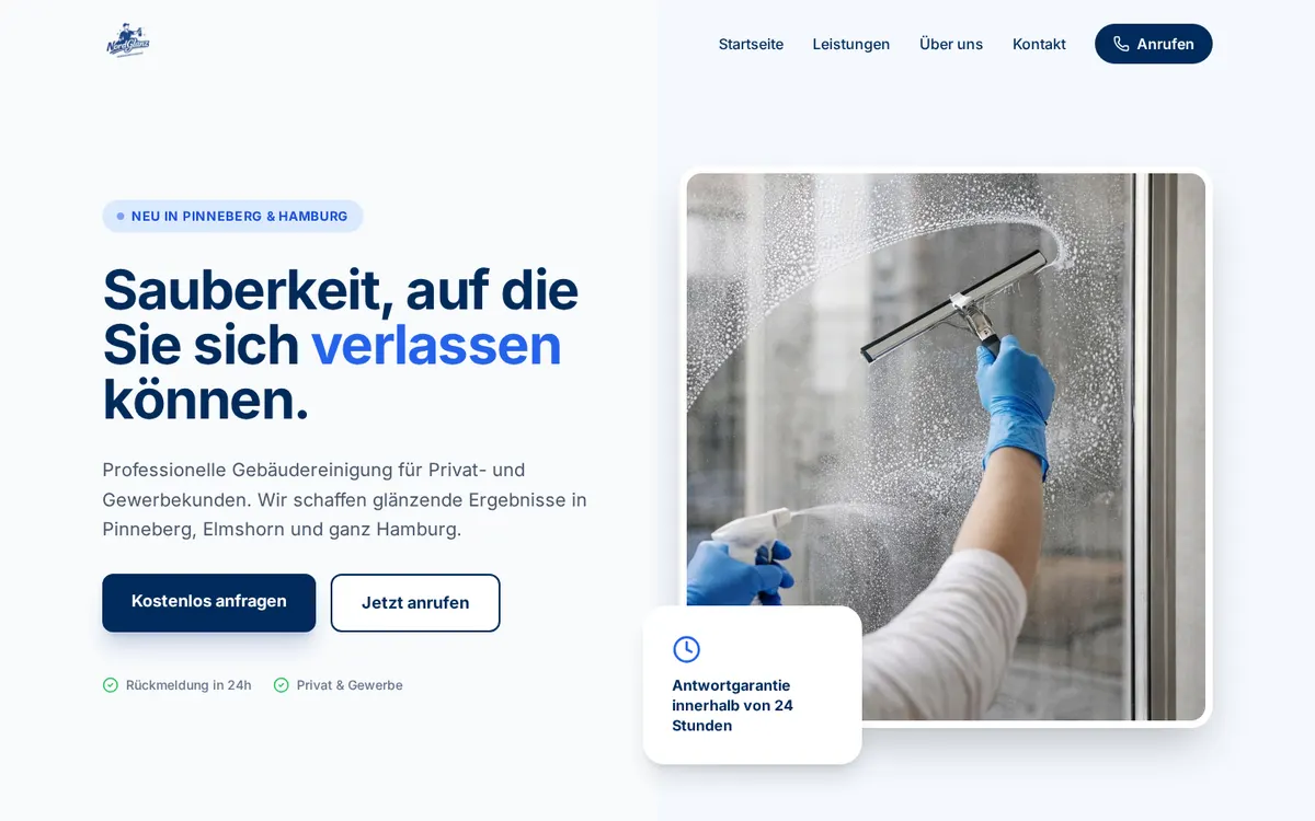 Startseite der Website von Nordglanz Gebäudereinigung